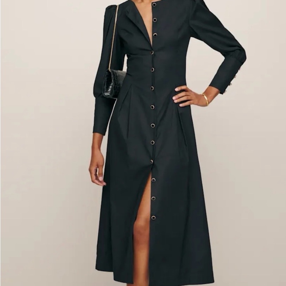 Reformation Elegant Black Button-Down Dress